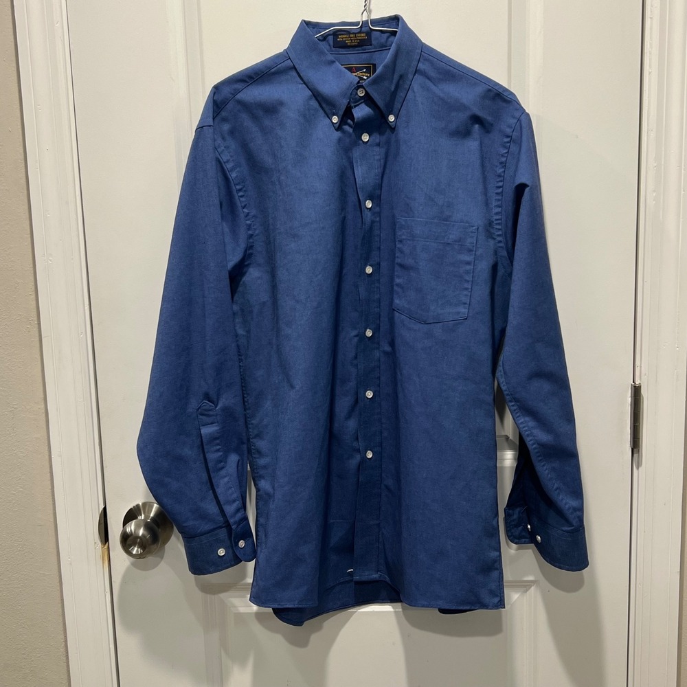 The Arrow Company Mens Blue Wrinkle Free‎ Oxford Button Down Shirt 15.5 32/33